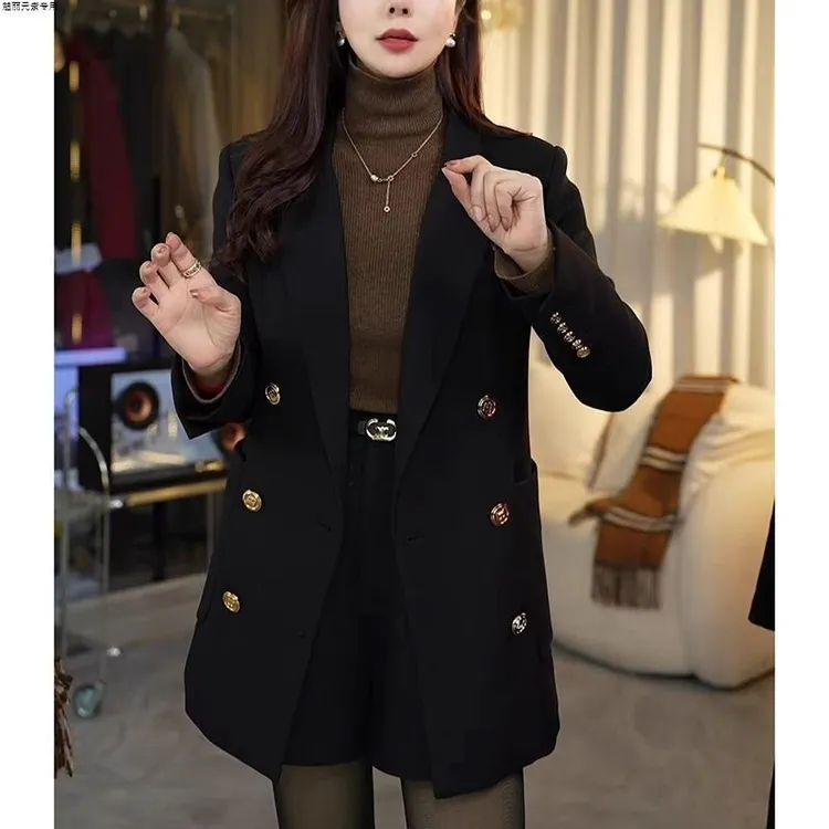 秋冬季加厚加棉西装外套女2025新款时尚韩版百搭显瘦黑色休闲西服