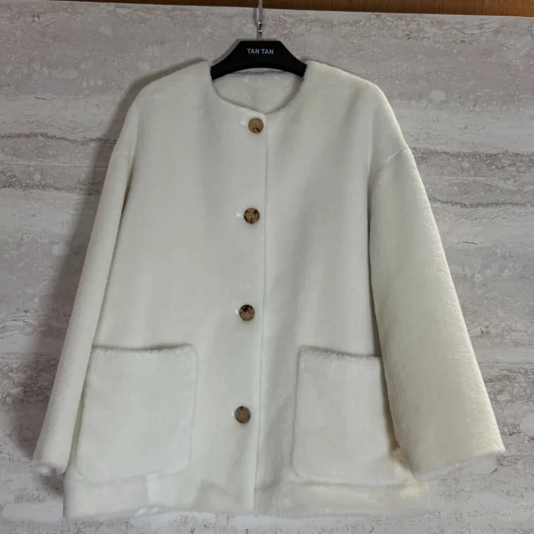 TANTAN 秋冬时尚百搭圆领纯色毛呢外套3558