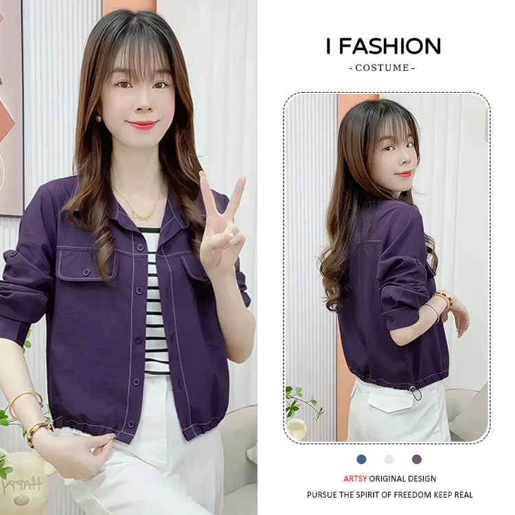2025年春秋新款时尚宽松短外套女极简风小众纯色翻领单排扣上衣