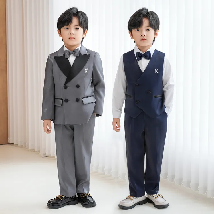 儿童西装礼服英伦时尚马甲套装男孩周岁生日摄影服花童主持演出服