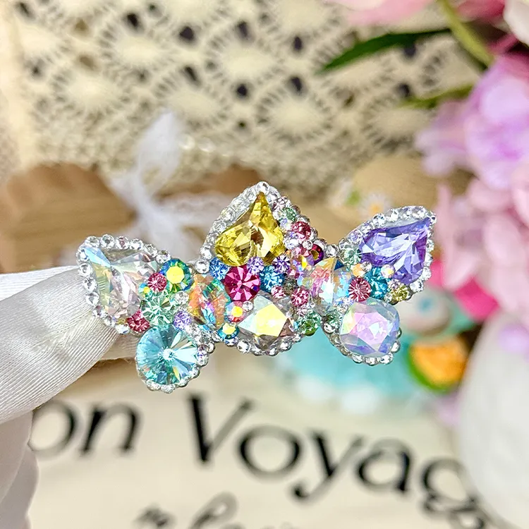 YOYO宠物发饰-手工发夹满钻蝴蝶彩色系青蛙夹顶夹美饰玛进口钻