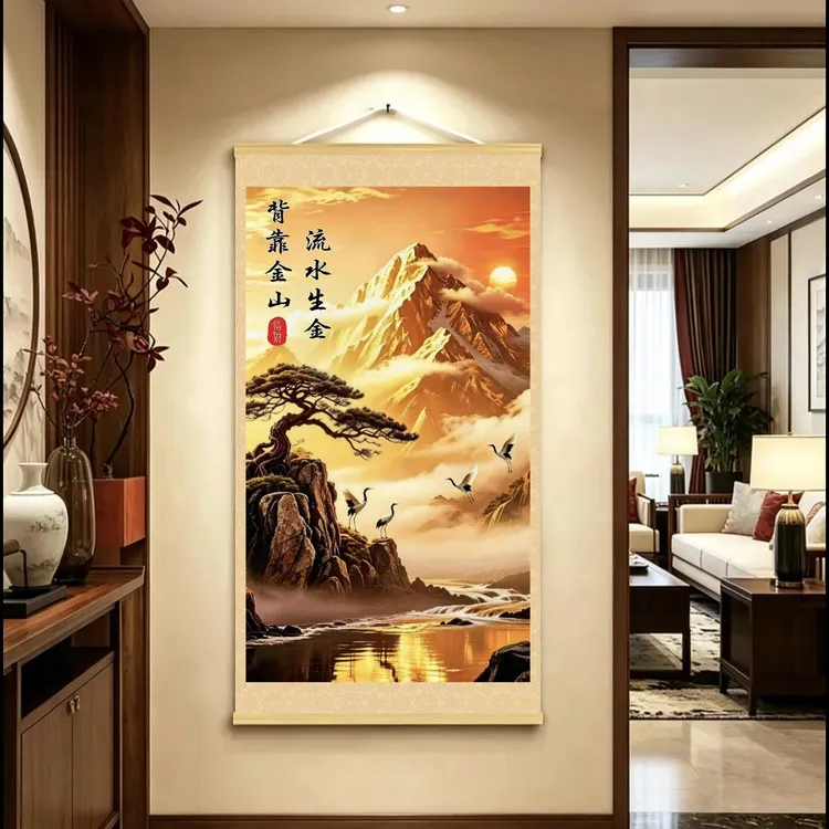 【认准正品】新中式背靠金山客厅玄关背景墙挂画办公室店铺挂画