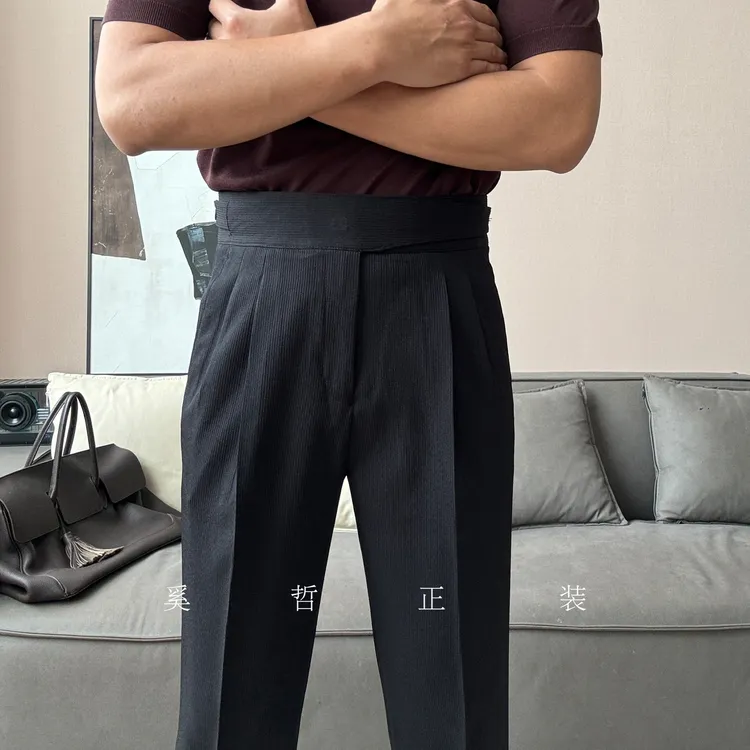 新款显腿长升级版纽扣设计廓尔喀高腰调节西裤男士休闲裤百搭