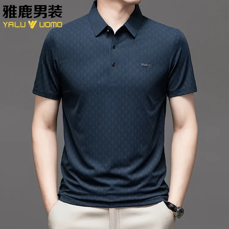 雅鹿男装夏季上衣休闲T恤男士粉色短袖冰感翻领速干无痕商务T307