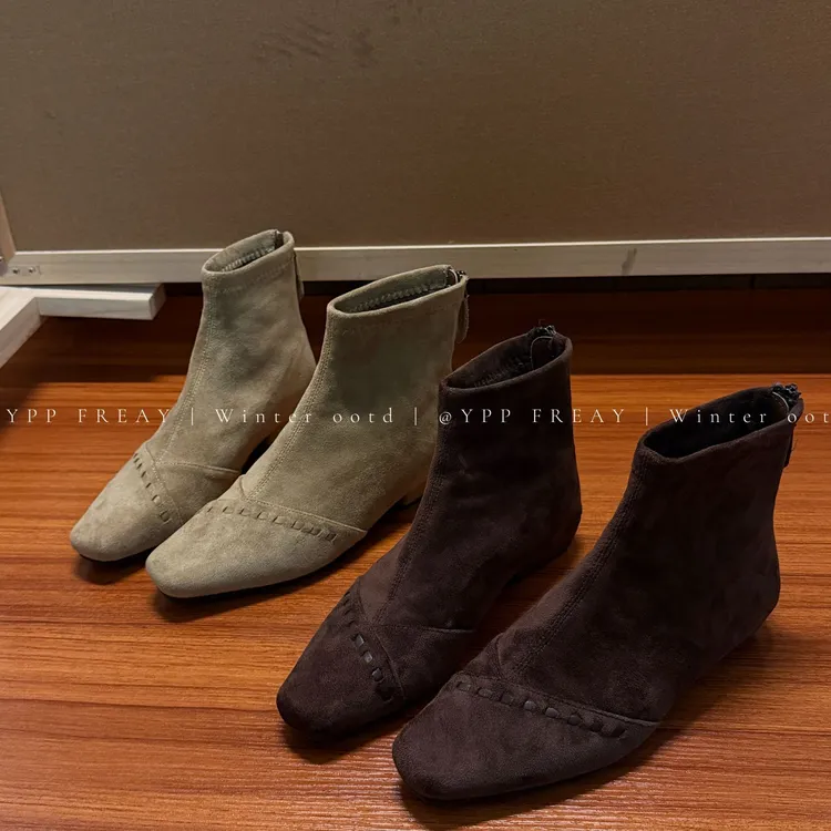 YPP!【气质瘦瘦靴】法式小众斜边编织复古气质百搭短靴