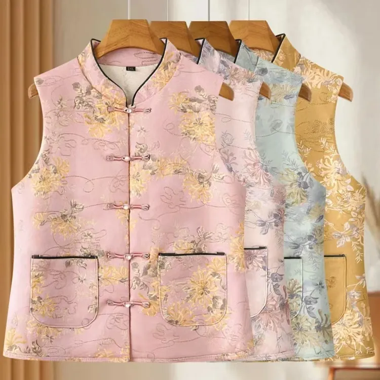 中老年女装中老年女春秋唐装马夹外套复古时尚百搭马甲背心中式