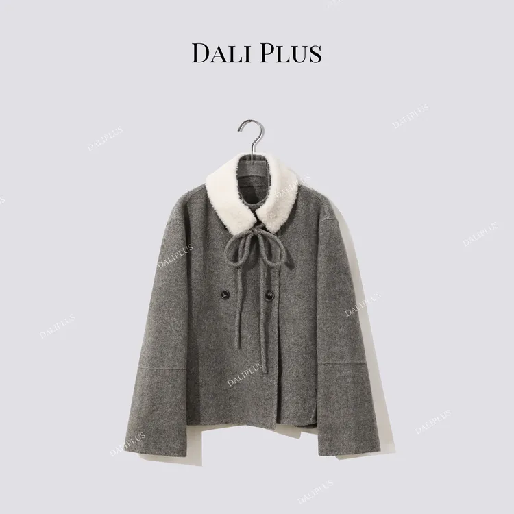 DALI PLUS【桑蚕丝兔毛羊毛】可拆卸领短款双面呢外套-D5CK2118