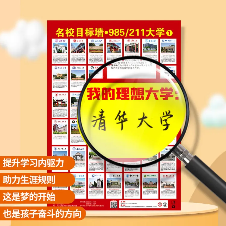 985名校211名校目标激励墙贴高考重点大学目标挂图