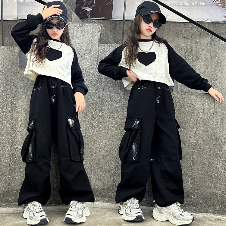 女童春装工装裤套装2025新款中大儿童洋气时髦卫衣儿童春秋两件套