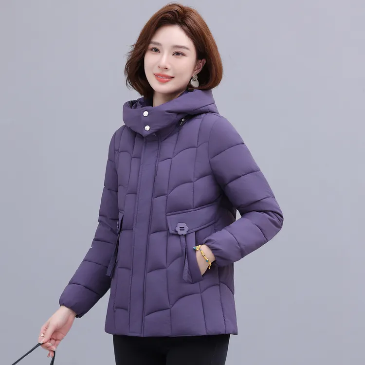 中年时尚妈妈装棉服外套修身版秋冬短款加厚保暖冬季女士棉衣脱帽