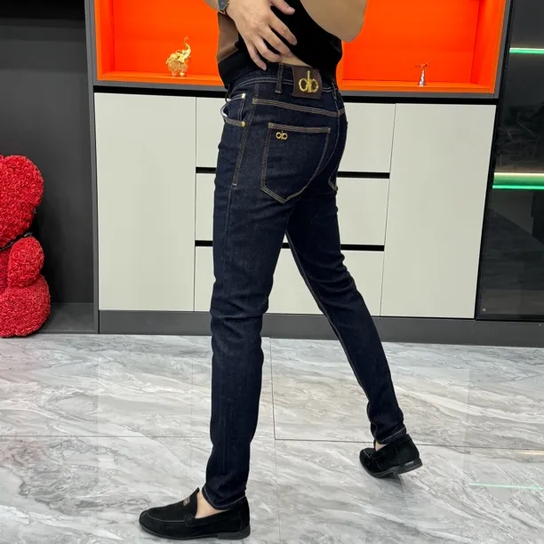 秋季男士时尚普洗蓝色欧货修身小脚牛仔裤裤子不掉色固色-9858