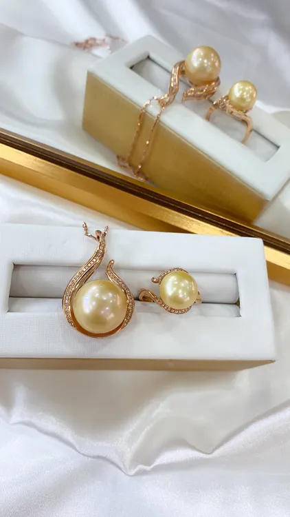 18k金钻石镶嵌爱迪生金珠套装（戒指圈口可改，不含项链）