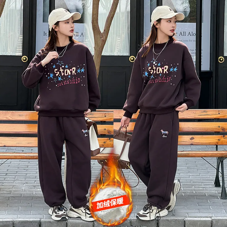 胖女童加绒加厚卫衣中大童大码宽松秋冬款加肥加大码8-15岁初中生