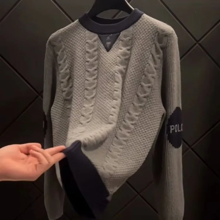 欧洲站轻奢毛衣男士秋冬新款时尚刺绣针织衫百搭潮流男保暖打底衫
