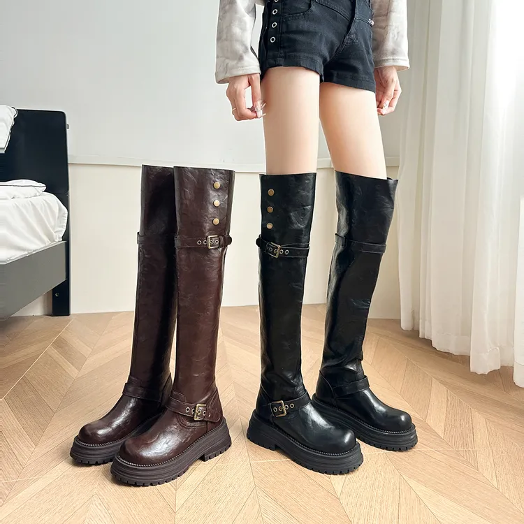 胖mm加宽两穿过膝靴厚底增高长筒靴女2025新款显瘦长靴高筒骑士靴