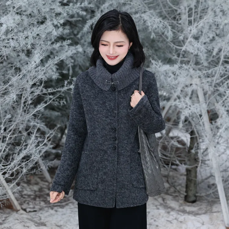 枫竺阿楠anan气质大翻领中长款双面呢羊毛大衣女冬季保暖毛呢外套