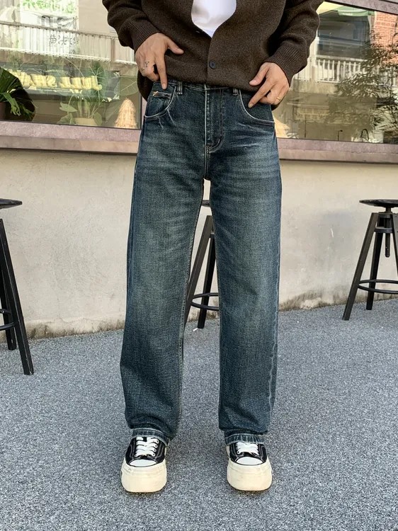 集品男装秋冬季爆款直筒牛仔裤微弹水洗宽松休闲百搭显瘦痞帅