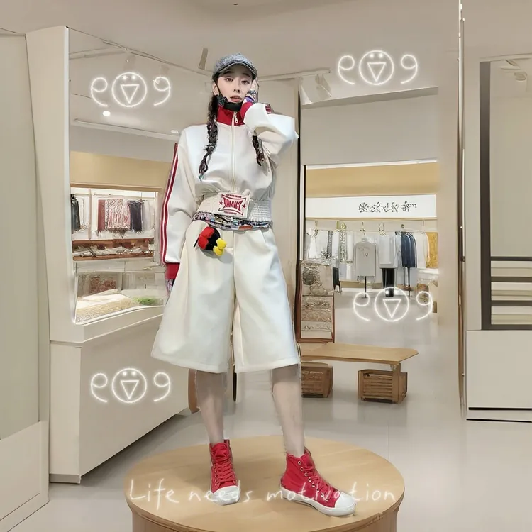 2007高端定制城市运动风高腰立领撞色休闲运动外套ins时尚日常