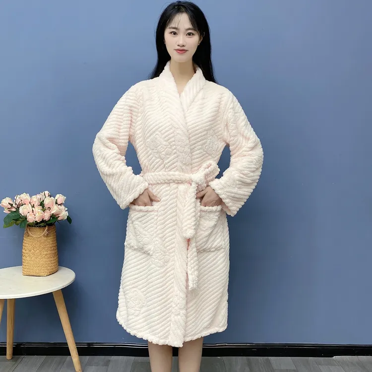 珊瑚绒睡袍女秋冬加厚洗完澡可穿吸水速干浴袍情侣款长袖浴衣Y176