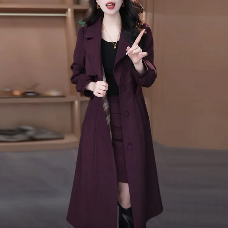 梭织精纺双面穿外套2025秋季新款长袖修身显瘦中长款韩版女士风衣