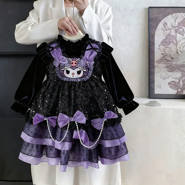 女童洛丽塔加绒网纱公主裙秋冬新款万圣节cos库洛米生日礼服裙子