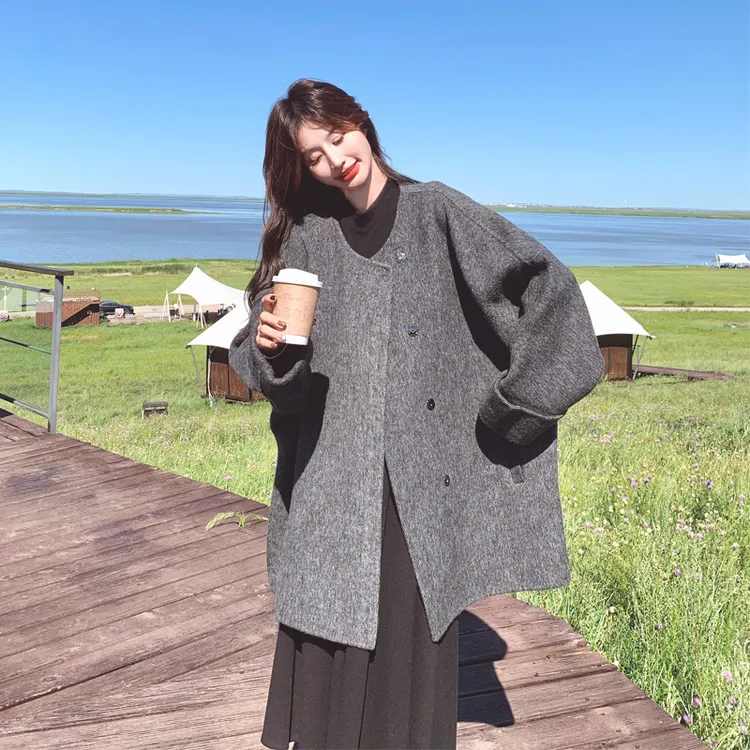 韩剧女主穿搭双面羊绒大衣2025秋冬新款高智感小众ins风毛呢外套