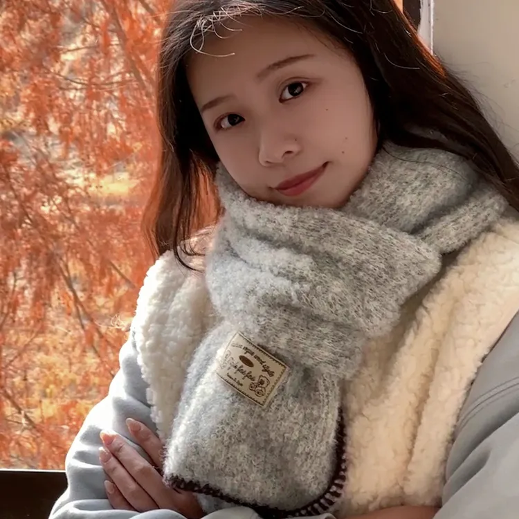 锁边圈圈纱软糯针织围巾女2024年秋冬韩系氛围感加厚保暖护颈围脖