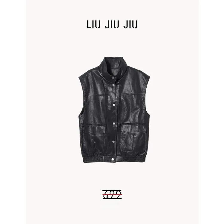 LIUJIUJIU 新款设计感立领无袖马甲工字型款单排扣马夹MJ5501L