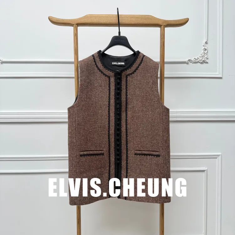 ELVIS.CHEUNG26SS时尚休闲装饰边肌理羊毛面料马甲