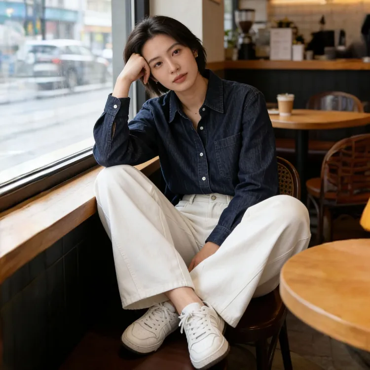 秋季新款高腰显瘦显腿长休闲百搭弧形镰刀裤米色阔腿牛仔裤