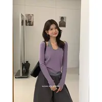 （6-8运贴）设计感撞色假两件挂脖针织衫早秋精致感显瘦长袖小衫