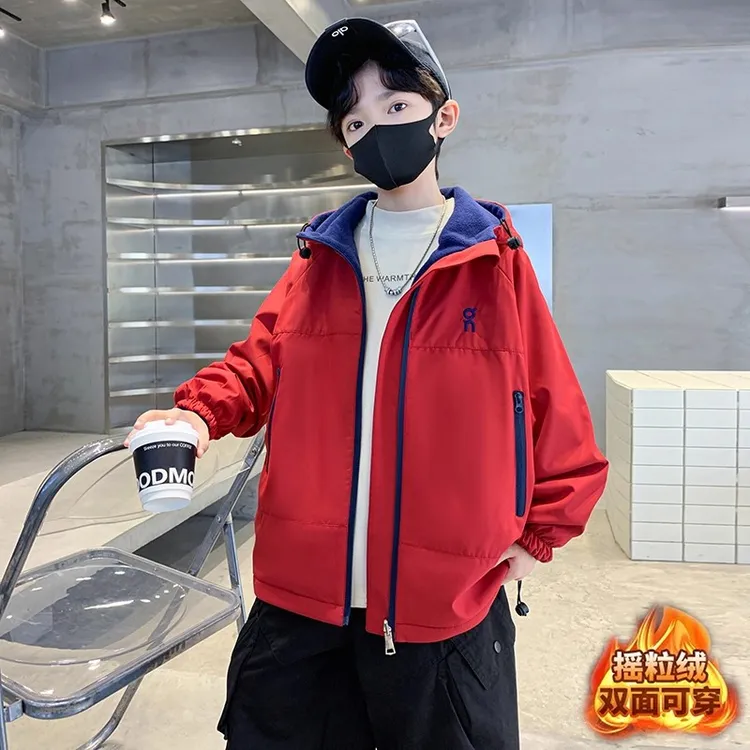 男童秋冬款外套2025新款中大童秋装摇粒绒男孩秋季双面穿儿童风衣