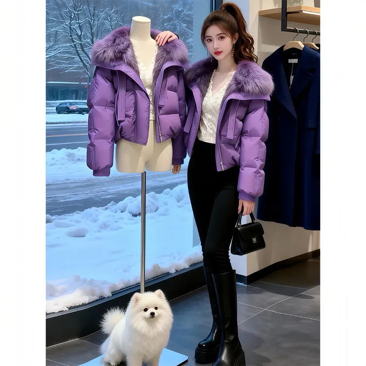 韩版设计感大毛领保暖棉服女2026年冬季新款时尚百搭加厚棉衣外套