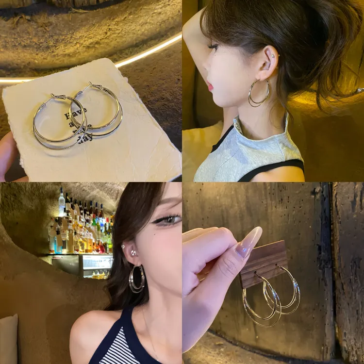 铜合金耳饰 冷淡风双环耳圈女高级感气质耳环大耳圈耳扣