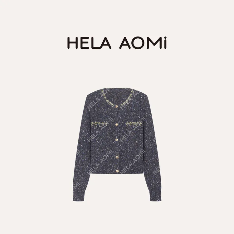 HELA AOMI “珠光宝气”绵羊毛单排扣长袖设计感针织衫CY5CM33585