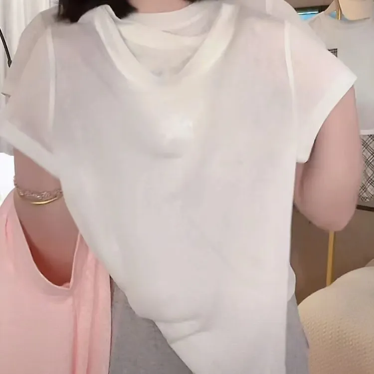 透气舒适流行款圆领短袖T恤女2025新款设计感休闲百搭套头上衣