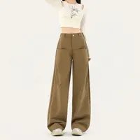 2025早秋新款韩版基础穿搭宽松压褶设计感阔腿直筒长裤