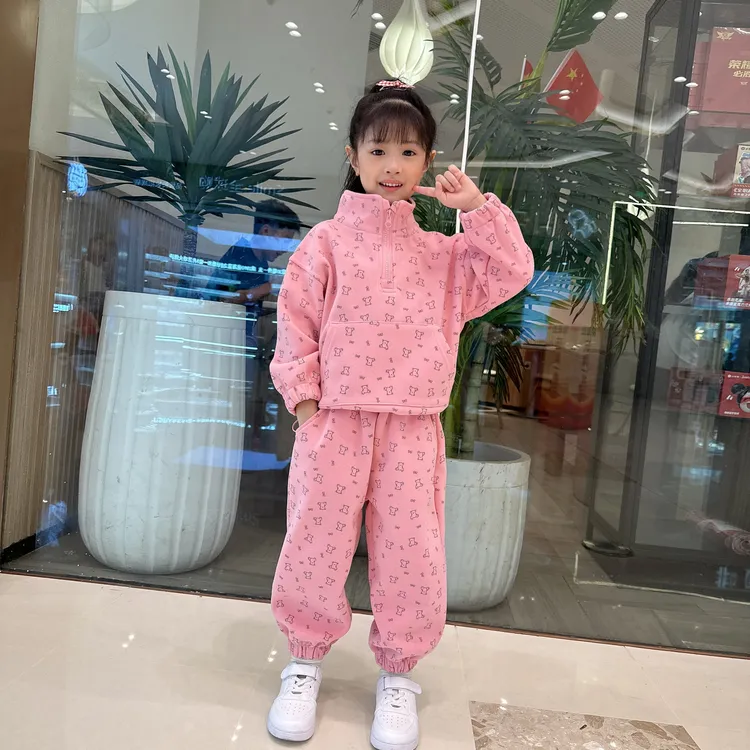 儿童秋休闲女春秋套头纯色套装洋气韩版网红时尚卫衣秋季衣服女童