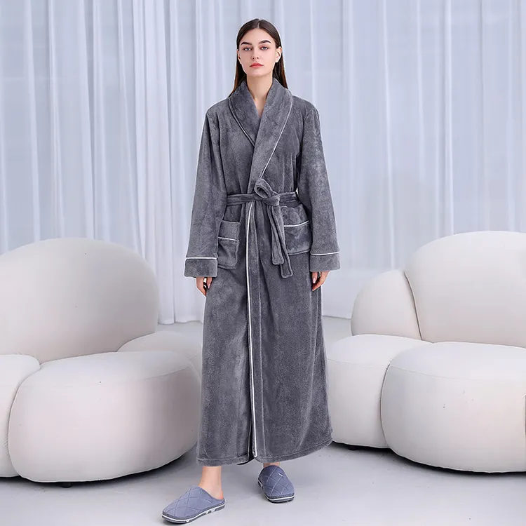 睡袍冬款女加绒加厚法兰绒浴袍2025年新款珊瑚绒睡衣中长款家居服