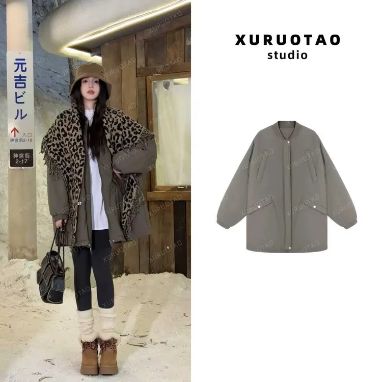 XURUOTAO【伦敦假日】100棉秋冬季厚实保暖军绿色棉服外套 T5760