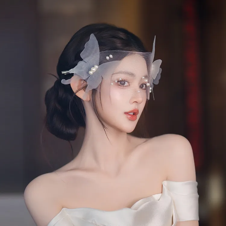 合金布艺婚庆饰品 唯美新娘发饰新款白色甜美婚纱旅拍发饰MC3190