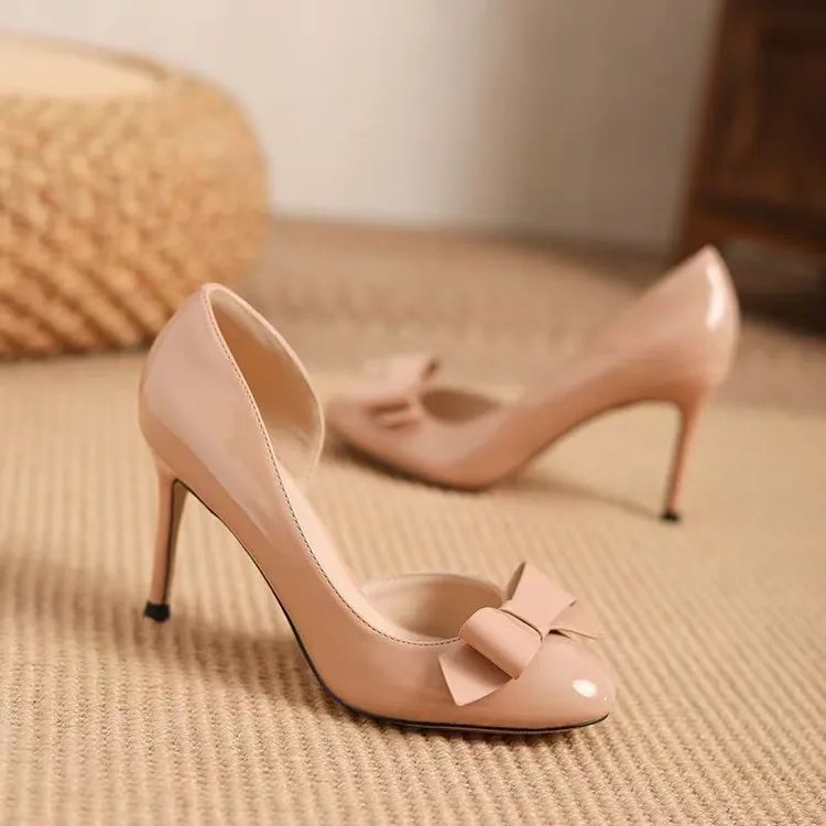 时尚浅口高智淡人风细跟高跟鞋常规设计感圆头杏色高跟鞋小众百搭