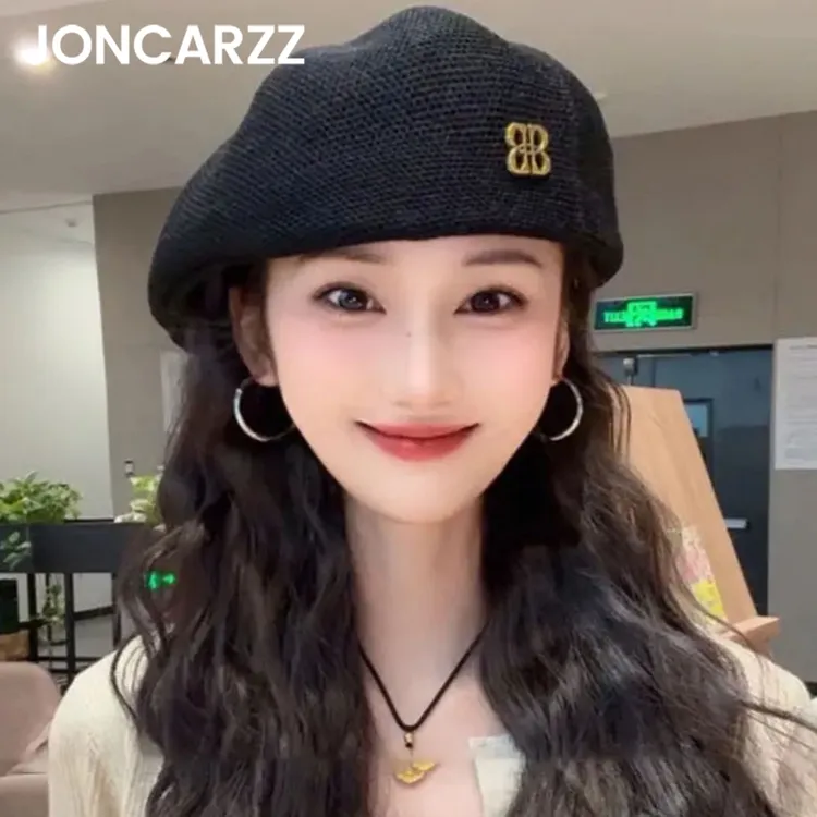 JONCARZZ贝雷帽女款2025新款帽子黑色针织休闲时尚报童帽画家帽