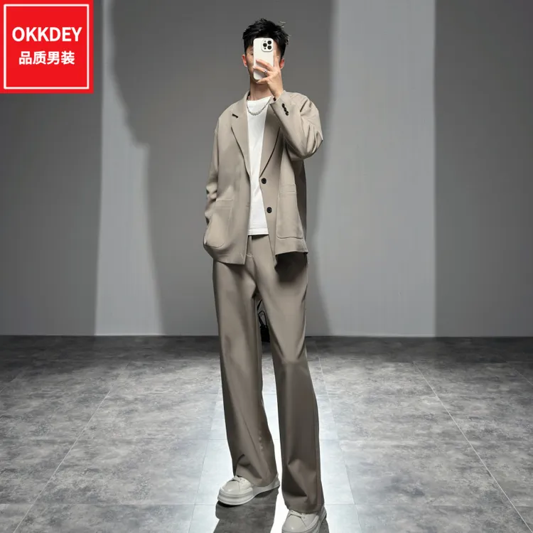 okkdey男士商务休闲西服套装高级感时尚春夏季新款痞帅西装两件套