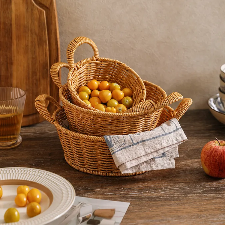 舍里零食盘茶点水果篮仿藤编托盘家用客厅蛋糕面包竹编篮子干果盘