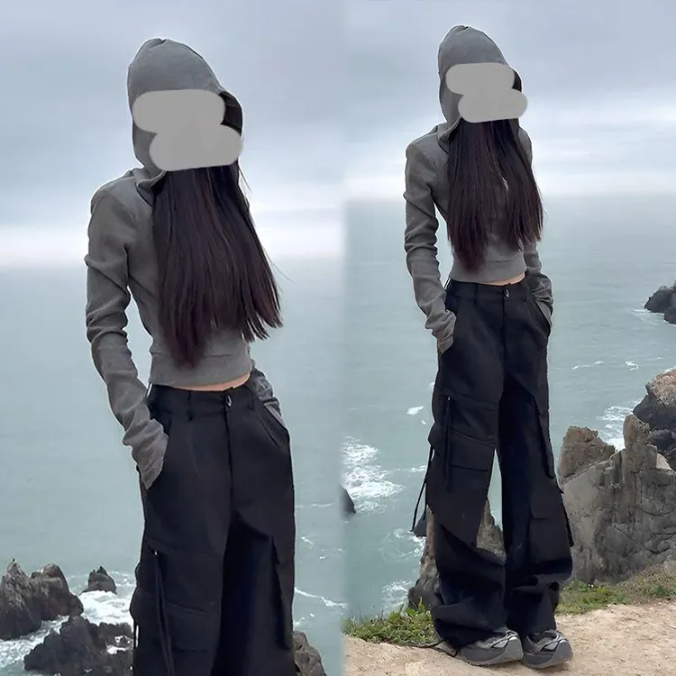 网红洋气炸街套装女2025年春秋新款连帽长袖卫衣工装阔腿裤两件套