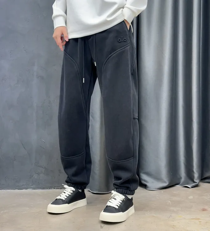 秋冬潮牌复古做旧水洗男加厚加绒休闲卫裤微弹宽松百搭束脚裤8321