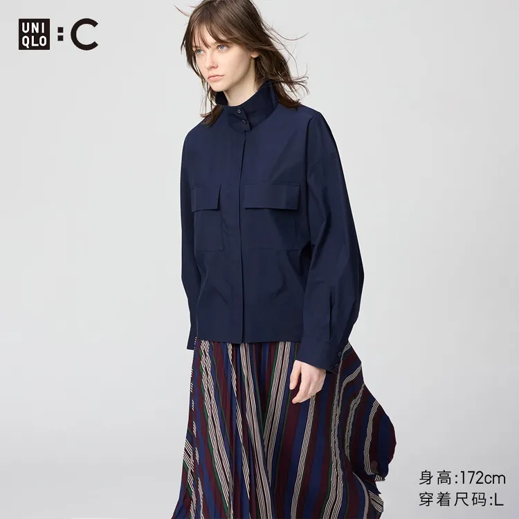 优衣库合作款/女装棉质立领衬衫式茄克/长袖479679