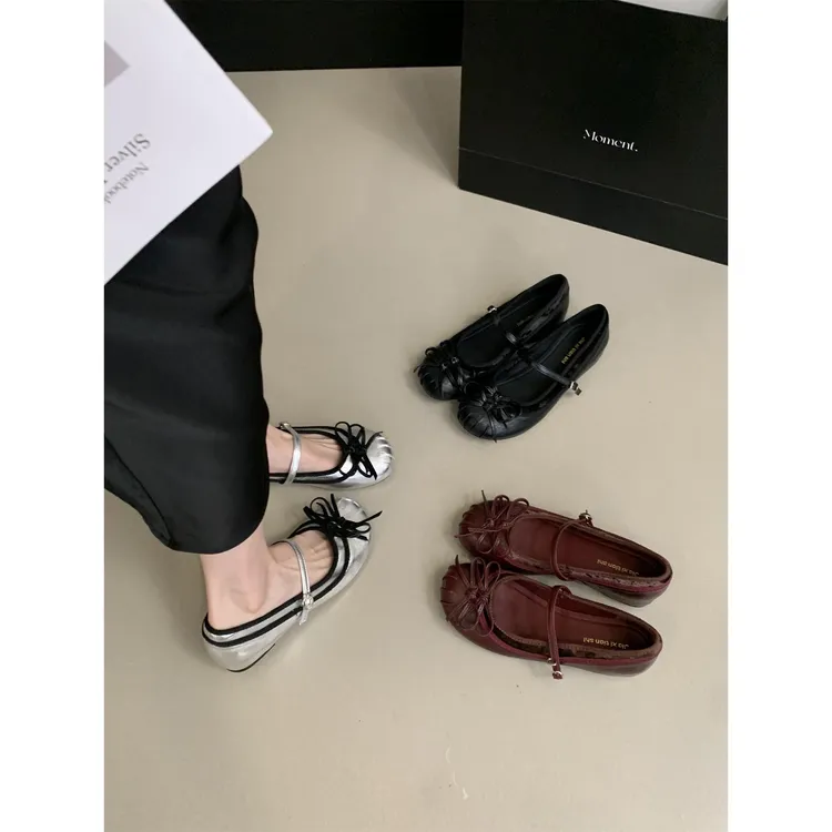 春秋新款内增高~圆头银色单鞋女拼色浅口覆古芭蕾舞玛丽珍鞋女