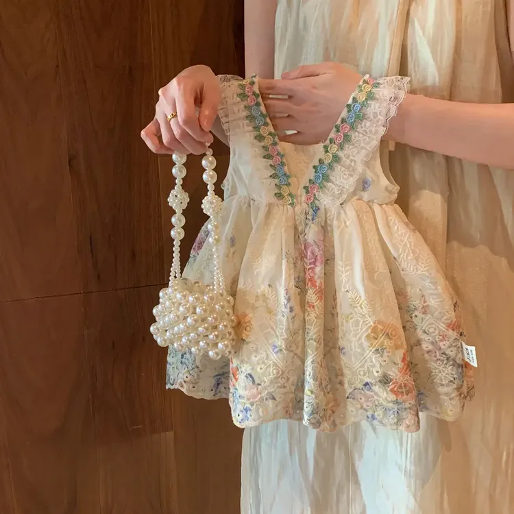 女童度假连衣裙夏天2025新款小童女宝宝法式公主裙碎花裙子